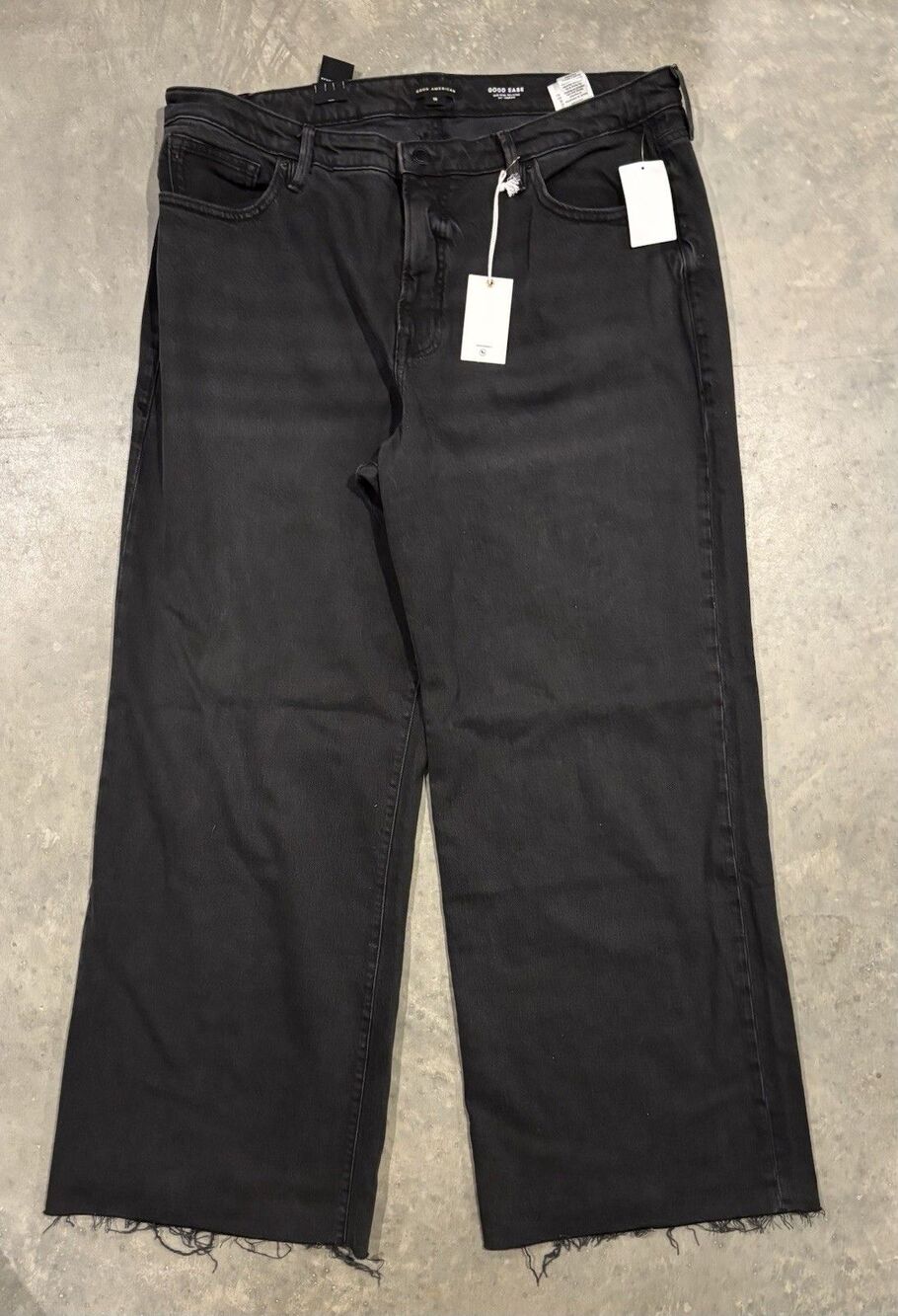 NEW Good American Good Ease Mid Rise Wide Leg Relaxed Jeans Size 15 Black